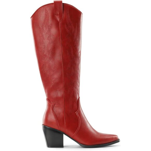 DREAM PAIRS Womens Red Cowboy Boots Wide Calf Knee High Boots Ladies - Picture 4 of 7